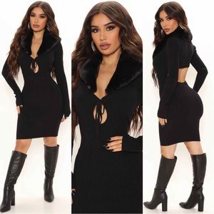 💥 NEW | Long Sleeve Sweater Dress with Faux Fur Collar Trip